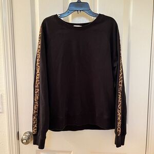 Jak & Rae Black Sweatshirt Leopard Print Stripe Women's Size Large